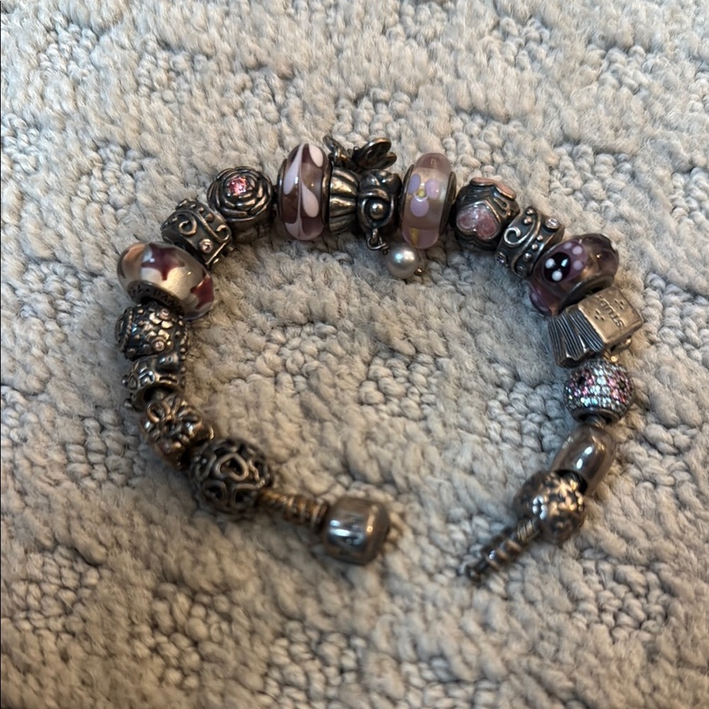 Pandora Silver and Pink Charm Bracelet